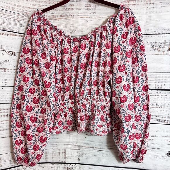 Anna cate Top Womens Size Small floral Off shoulder balloon sleeves Boho Blouse - Picture 3 of 11